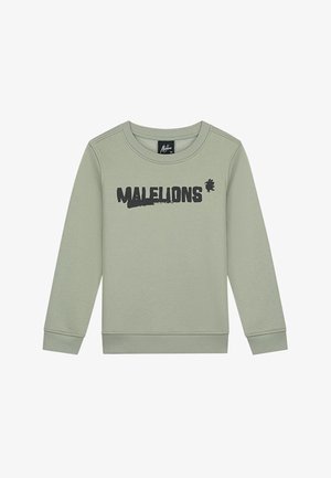 Sweat-shirt vert clair à col rond et manches longues, logo "MALELIONS" noir et petit motif de lion sur la poitrine, présenté sur fond uni.