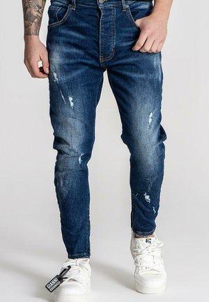 DISTRESSED ZIP - Slim fit jeans - dark blue