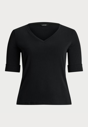Lauren Ralph Lauren Woman STRETCH COTTON ELBOW-SLEEVE V-NECK TEE - T-shirt basic - black