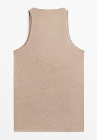 Beige sleeveless tank top with a round neckline, shown from the back on a white background.
