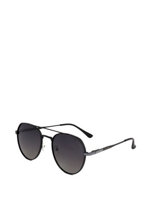Occhiali da sole aviator con montatura in metallo nero, lenti sfumate scure e sottili aste con il nome del marchio Lee Cooper su un lato.