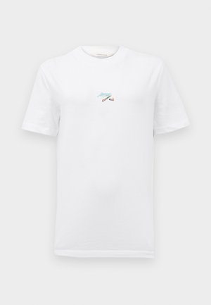 Tricou alb din bumbac cu mâneci scurte și guler rotund. Prezintă un mic logo multicolor pe piept. Design clasic, cu tăietură dreaptă.