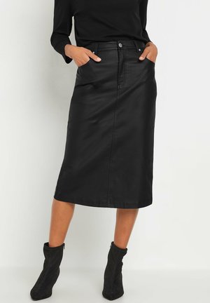 COATED MIDI  - Pencil skirt - black