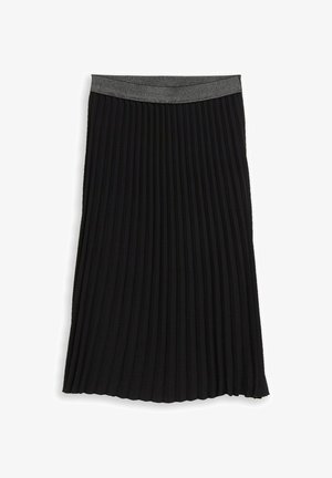 Schwarzer, gefälteter Rock mit strukturierter Oberfläche und einem elastischen Bund in Silberoptik. Das Design verfügt über vertikale Falten für zusätzlichen Schwung.