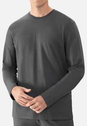 Long-sleeve gray T-shirt made of soft fabric, featuring a crew neckline and relaxed fit, with plain design and no visible patterns or accents.