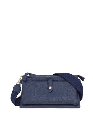 Borsa a tracolla in pelle struttura blu navy con tasca anteriore con pattina, bottone in tono dorato, chiusura con cerniera e tracolla regolabile intrecciata.