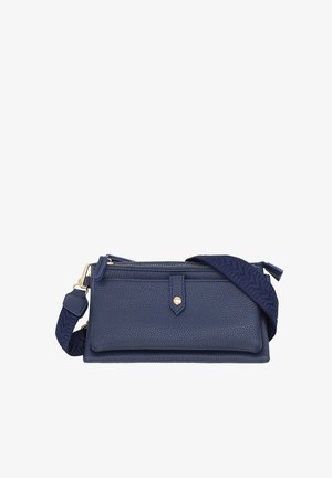 Borsa a tracolla in pelle struttura blu navy con tasca anteriore con pattina, bottone in tono dorato, chiusura con cerniera e tracolla regolabile intrecciata.