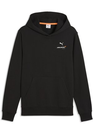 Schwarzer Kapuzenpullover mit Kängurutasche vorne und weißen Puma- sowie McLaren Racing-Logos auf der linken Brust.