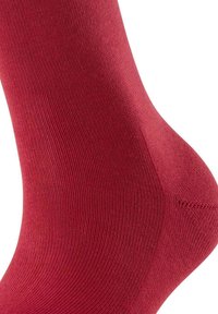 Czerwona skarpetka z gładkiego, prążkowanego materiału. Ma wyprofilowany kształt, z wzmocnionymi szwami w palcach i pięcie dla zwiększonej trwałości.