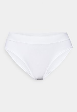 Weißer Baumwoll-Slip mit glatter Oberfläche, ausgestattet mit einem breiten elastischen Bund und klassischer Slip-Form. Keine sichtbaren Muster oder Verzierungen.