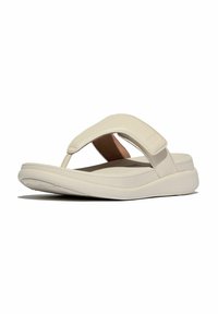 Infradito beige con soletta ammortizzata, cinturino largo e suola in gomma. Texture liscia con design minimalista e senza motivi visibili.