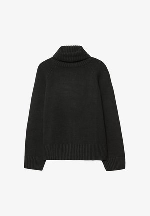 Čierny rolák s rebrovaným golierom, lemom a manžetami. Vyrobený z mäkkej pleteniny, so voľným strihom a bezšvovým dizajnom.