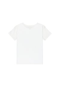 Witte katoenen T-shirt met korte mouwen, ronde halslijn en een strak ontwerp. De stof lijkt zacht en bevat geen zichtbare patronen of accenten.