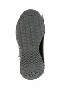 Grijze rubberen schoenzool met een gestructureerd, patroonoppervlak, met diepe nerven voor traction en maatmarkering "37" aan de onderkant.