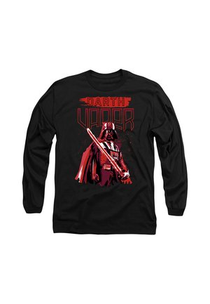 Schwarzes Langarmshirt mit rotem Grafikbild von Darth Vader, der ein rotes Lichtschwert hält, und dem Text "Darth Vader" über ihm.