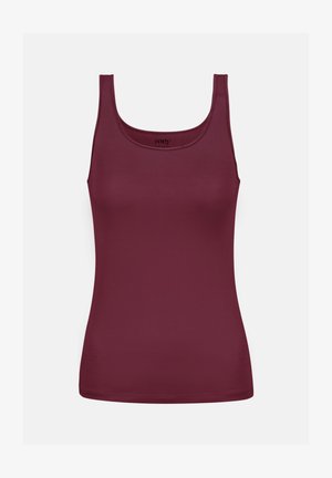 Top in borgogna con scollatura a giro e spalline larghe, realizzato in un materiale morbido ed elastico. Design semplice e senza cuciture.