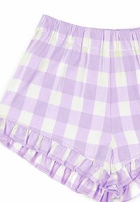Pantalones cortos a cuadros en tonos morados claros y blancos con un dobladillo con volantes. Confeccionados en una tela suave, cuentan con una cintura elástica para mayor comodidad.