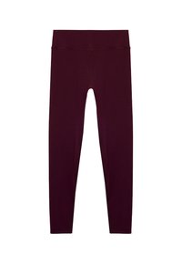 Bordeaux leggings van rekbaar materiaal, met een hoge tailleband en een gladde textuur, in een nauwsluitend ontwerp en zonder zichtbare naden.