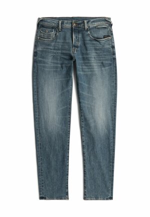 Jeans de mezclilla azul claro con corte recto, que cuentan con cinco bolsillos, cierre de botón y un ligero desvanecimiento en los muslos.