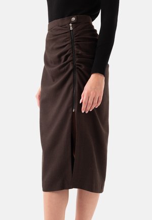 CROWBAR PATTERN MIDI WITH ZIPPER ON THE SIDE - Pencil skirt - brown