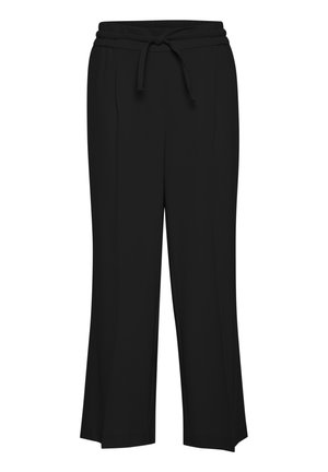 Svarta vida byxor i en mjuk tygkvalitet. Utrustad med en elastisk midjeband med ett knytbälte och två sidofickor. Rakt snittdesign.