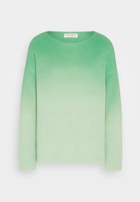 Pull en maille à manches longues avec un effet dégradé du vert au vert clair et un col rond, présenté à plat sur un fond blanc.