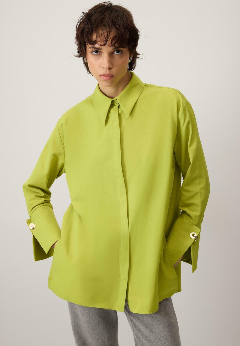 Laime värvi roheline, pika varrukaga särk, millel on terav krae ja kuldsed nööbid varrukate mansettidel. Sile kangas, lõdvestunud ja ülepaisutatud lõige.