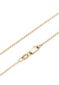 Guldkæde med sammenlåsende led, udstyret med en sikker krokodill clasp. Glat tekstur og lysende metallisk finish.