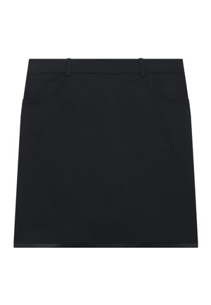 Sort A-line nederdel med en glat tekstur, der har to frontlommer og bæltestropper. Designet til en skræddersyet pasform og minimalistisk look.