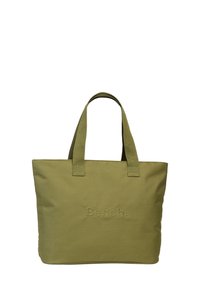 Olijfgroen tote bag van stof, met twee stevige handvatten en een geperst "Bench."-logo aan de voorkant. Eenvoudig rechthoekig ontwerp.