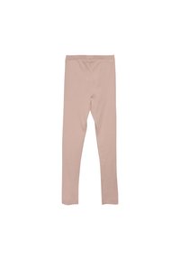 Helle rosa Leggings aus dehnbarem Baumwollstoff, mit einer körpernahen Passform, glatter Textur und einem einfachen elastischen Bund.
