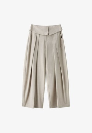 Stradivarius, WIDE-LEG TROUSERS WITH TURNED-UP WAISTBAND - Broek - mottled beige