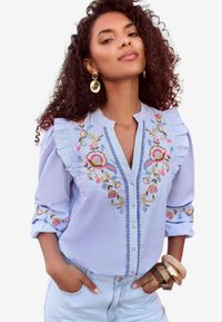 REGULAR FIT - EMBROIDERED STRIPE 3/4 SLEEVE - Bluse - blue
