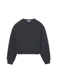 Felpa nera corta con maniche lunghe, polsini a coste e scollatura a girocollo. Presenta un logo ricamato sul petto. Tessuto morbido.