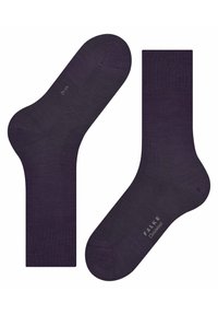 Calze di un viola scuro realizzate in un misto lana con polsini a coste. Presentano una punta senza cuciture e un leggero logo dettagliato. Design classico e confortevole.