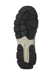 Melnas gumijas apavu zole ar strukturētu zīmējumu un gaišāku, bēša krāsas starpzoli. Iekļautas dažādas iegriezumu formas, lai nodrošinātu saķeri un stabilitāti.