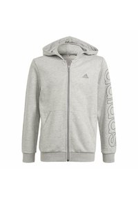 Szara bluza z zamkiem, z kapturem, wykonana z miękkiego materiału. Posiada przednie kieszenie oraz dużą napisaną na lewym rękawie literę "sport".