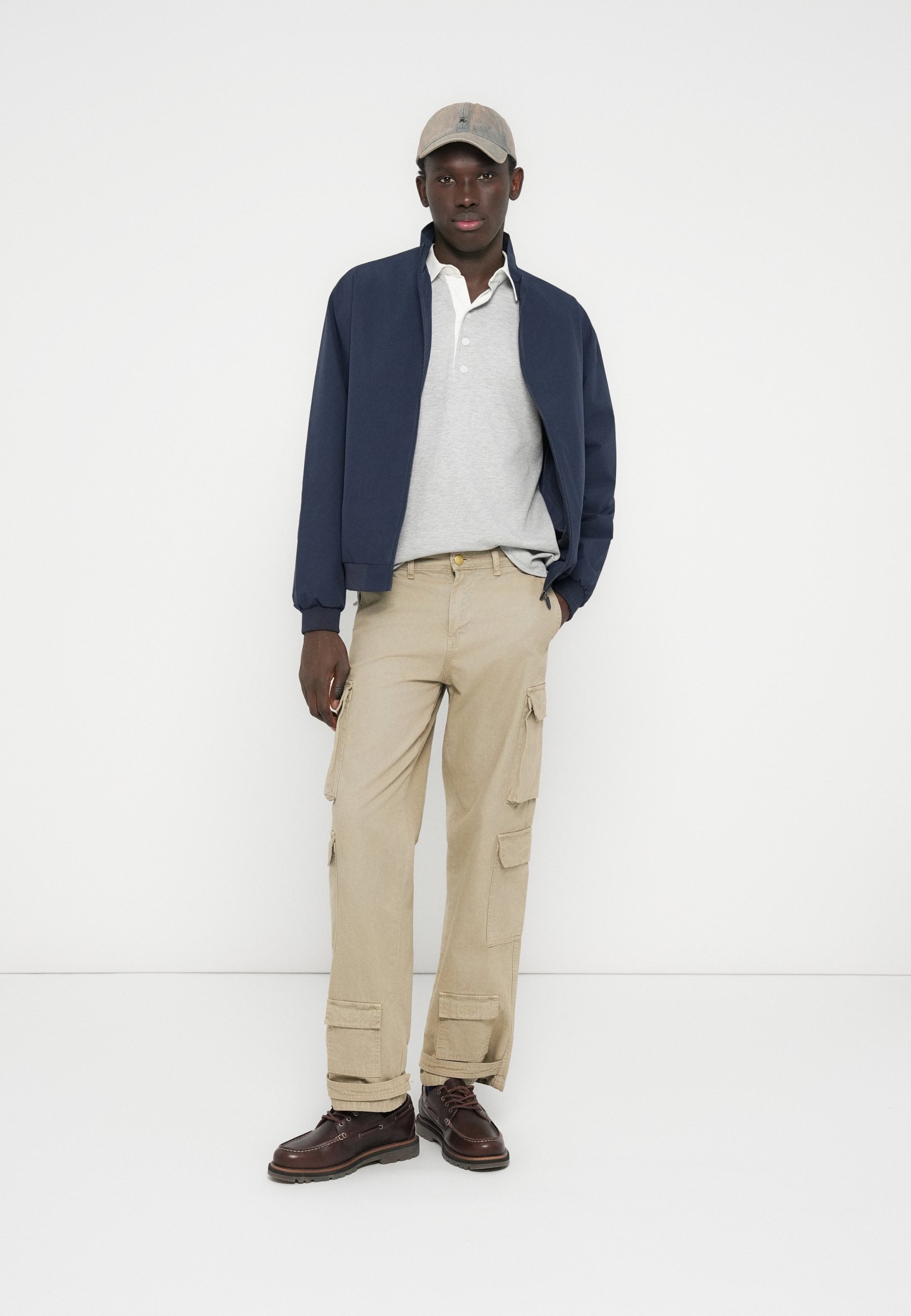 blue blazer khaki pants brown shoes