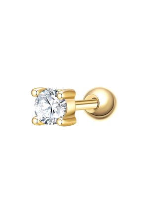 Boucles d'oreilles en or avec un sertissage à griffes en quatre pour une pierre précieuse en zircon cubique claire et ronde, dotées d'un support arrière arrondi pour un maintien sûr.