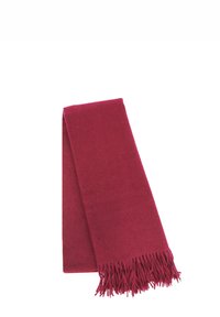 Sciarpa bordeaux realizzata in tessuto morbido, con un design piatto e estremità frangiate, che misura circa 150 cm di lunghezza per 30 cm di larghezza.