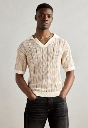 Scotch & Soda OPEN STRUCTURED V NECK - Polo shirt - eggnog