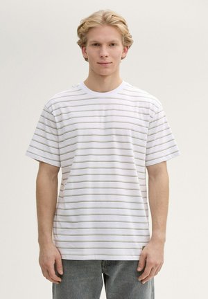 TOM TAILOR DENIM Print T-shirt - white green thin stripe
