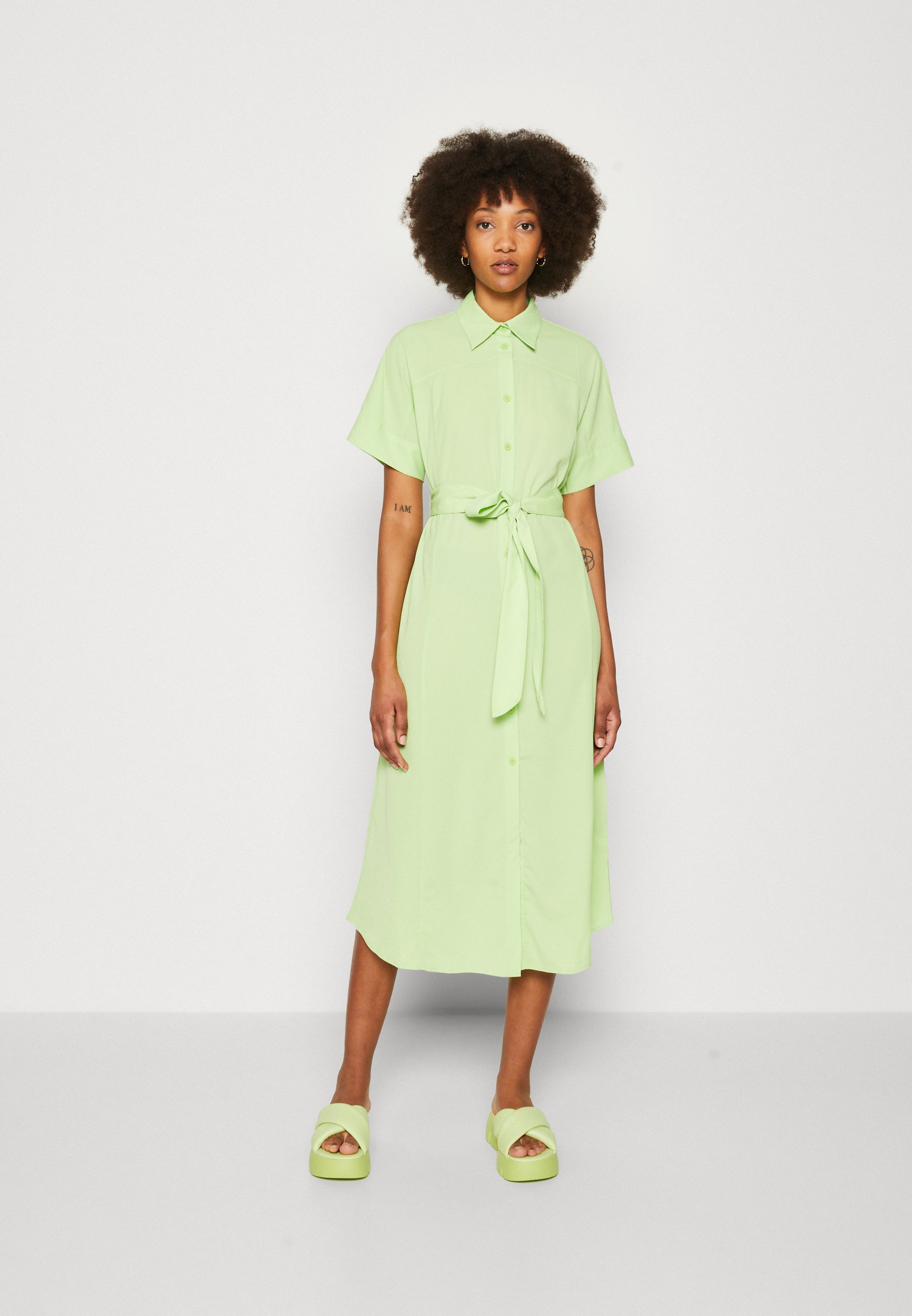 monki green shirt dress Monki tie waist shirt dress in green