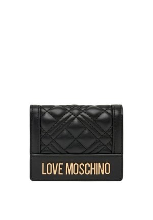 Portafoglio in pelle trapuntata nero con scritta "LOVE MOSCHINO" in tono oro sulla patta anteriore.