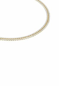 Guld- och silverslingad halskedja med rund form, en slät, reflekterande yta och en sömlös design.