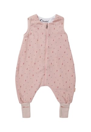 Rosa Baby-Overall aus Baumwolle mit einem strukturierten, gesteppten Muster. Mit einem Frontreißverschluss, ärmellosem Design und umgeschlagenen Knöcheln.