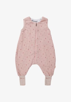 Rosa Baby-Overall aus Baumwolle mit einem strukturierten, gesteppten Muster. Mit einem Frontreißverschluss, ärmellosem Design und umgeschlagenen Knöcheln.