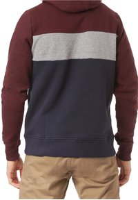 Sudadera con capucha de diseño a bloques de color que presenta paneles en burdeos, gris y azul marino. Fabricada con un tejido suave y texturizado con puños acanalados.