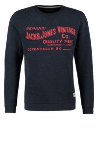 Felpa navy con grafica rossa sul fronte, realizzata in un tessuto morbido, con scollo rotondo e polsini a costine per maggiore comfort.