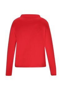 Rode polo met lange mouwen, featuring een klassieke kraag, een gladde textuur en een rechte zoom zonder zichtbare patronen of accenten.